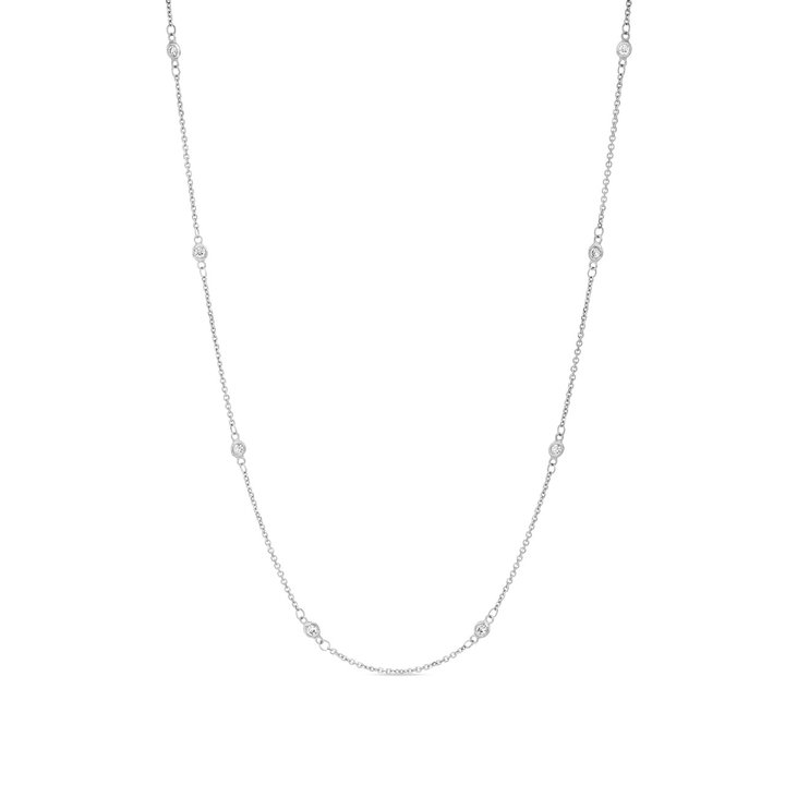 Bezel Diamond Station Necklace In White Gold 14K