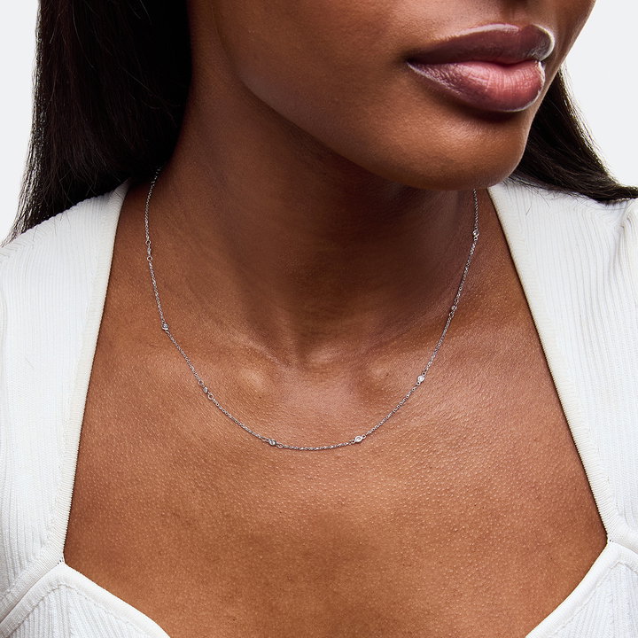Bezel Diamond Station Necklace In White Gold 14K