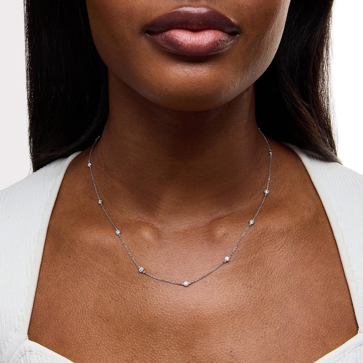 Bezel Diamond Station Necklace In Yellow Gold 14K