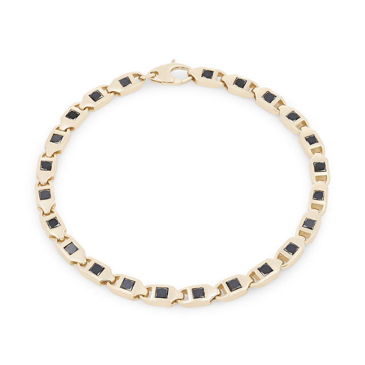 Yellow Gold 14K Princess Cut Black Diamond Bracelet
