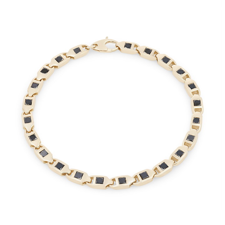Princess Cut Black Diamond Bracelet In Solid 14K Yellow Gold