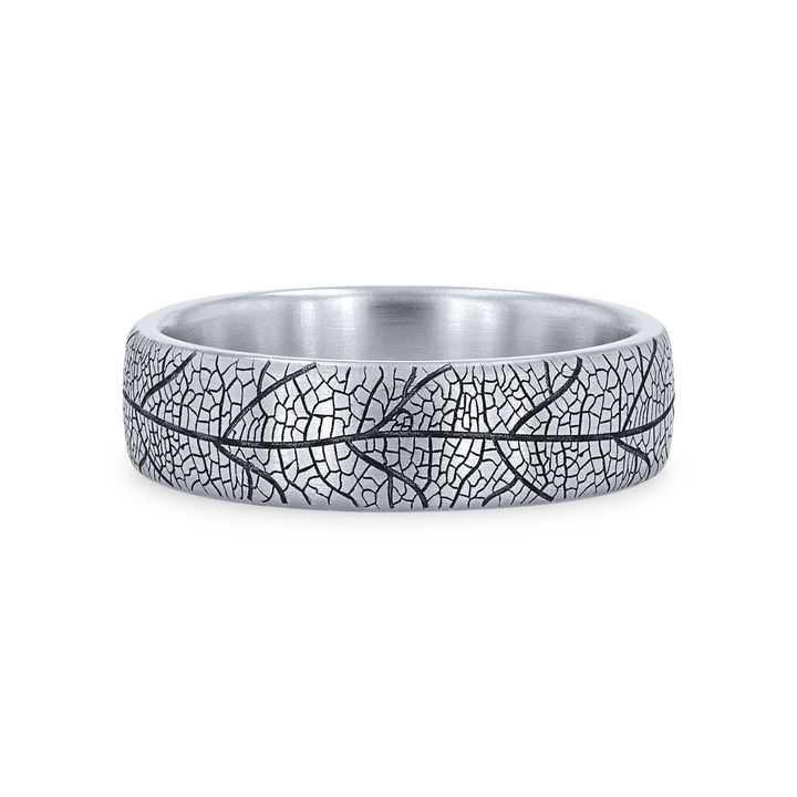 White Gold 14K Leaf Detail 6.5mm Wedding Band
