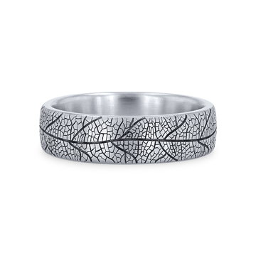 Leaf Detail 6.5mm Wedding Band In White Gold 14K
