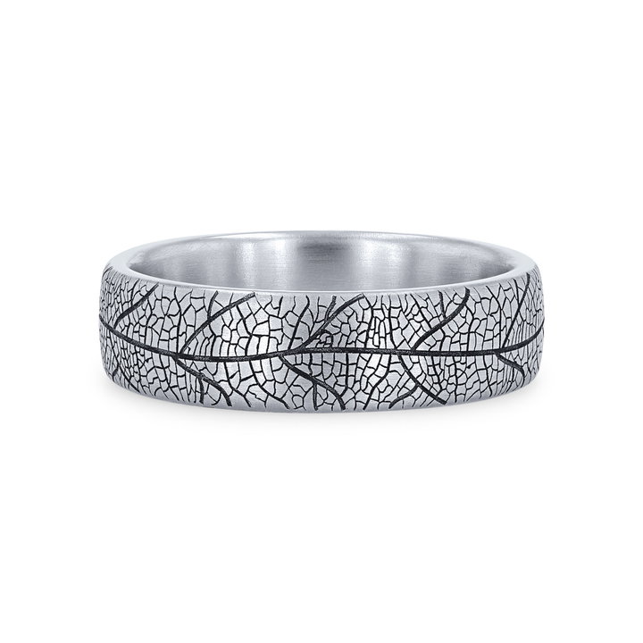 Leaf Detail 6.5mm Wedding Band In White Gold 14K