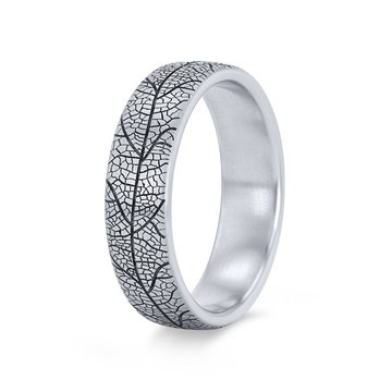 Leaf Detail 6.5mm Wedding Band In White Gold 14K