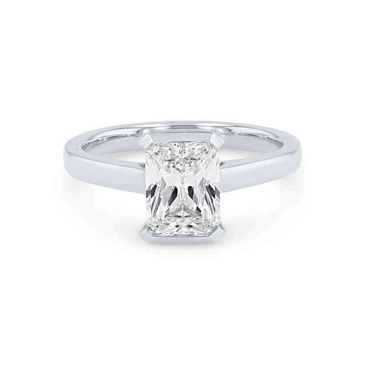 Solitaire Half Bezel Engagement Setting In White Gold 14K