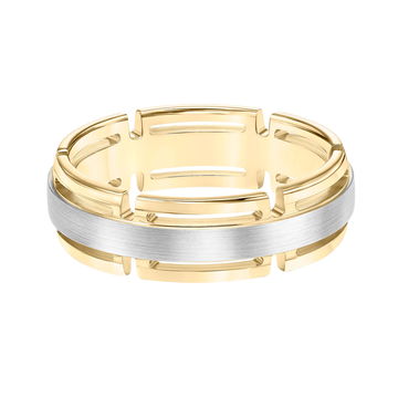 Two-Tone Matte Open Link Wedding Band In White Gold 14K