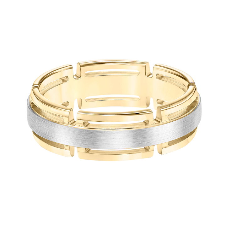 Two-Tone Matte Open Link Wedding Band In White Gold 14K