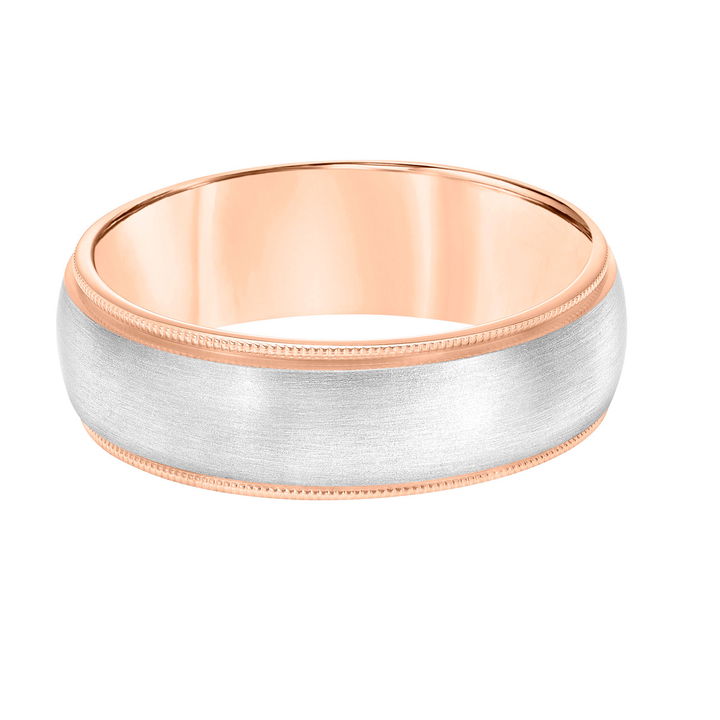 Two-Tone Matte Milgrain Wedding Band In White Gold 14K