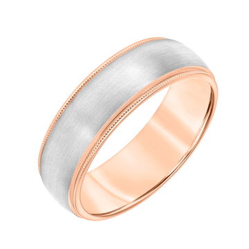 Two-Tone Matte Milgrain Wedding Band In White Gold 14K