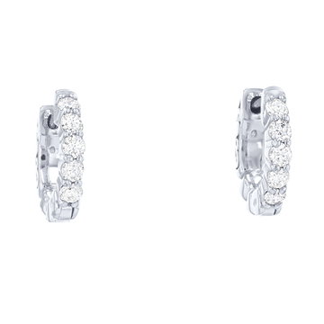 Diamond Hoop Huggie Earrings In White Gold 14K