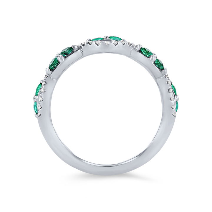 White Gold 14K Emerald and Diamond Twist Wedding Band