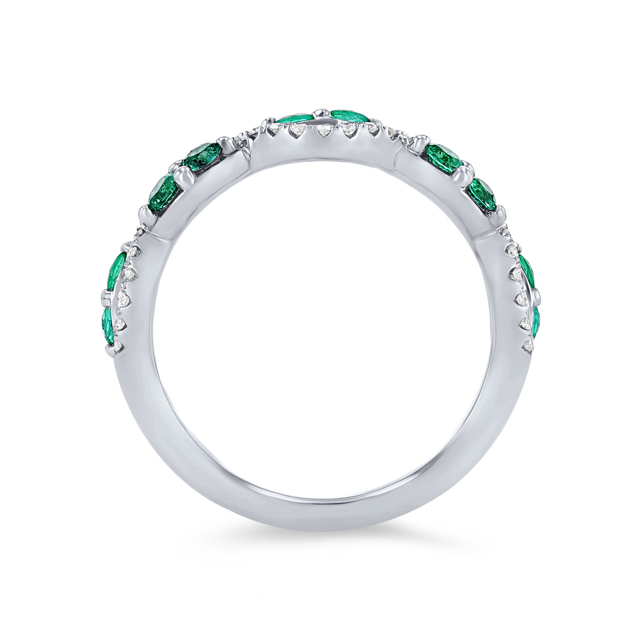 Green Emerald and Diamond Twist Wedding Band 2