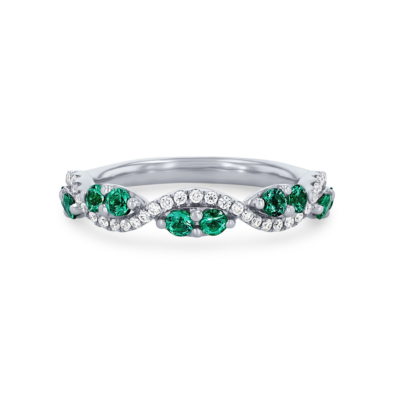 Green Emerald and Diamond Twist Wedding Band 0