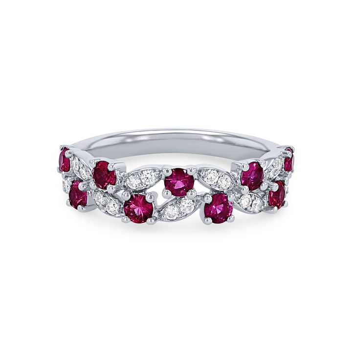 White Gold 14K Ruby and Diamond Vine Ring