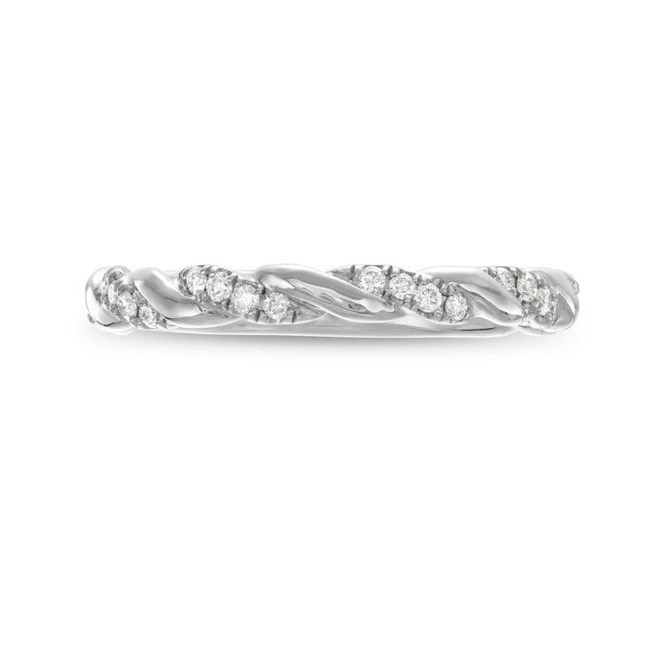Rope Twist Half Diamond Wedding Band by Adorette In White Gold 14K