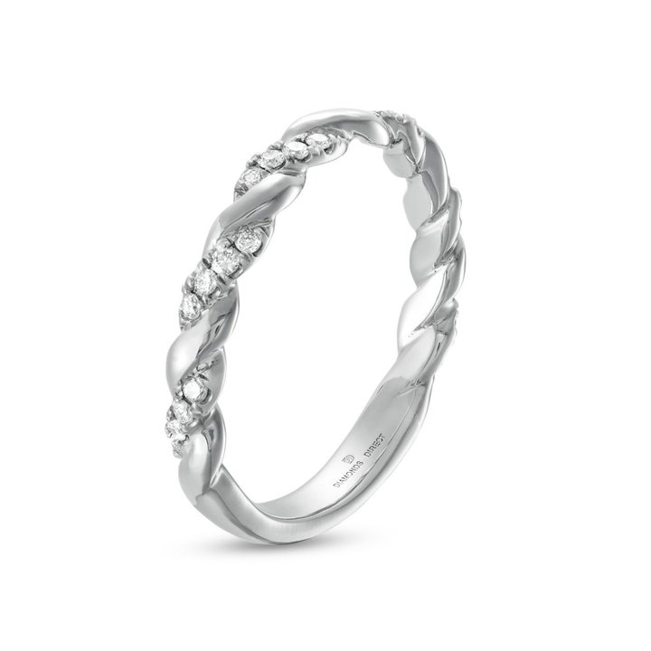 Rope Twist Half Diamond Wedding Band by Adorette In White Gold 14K