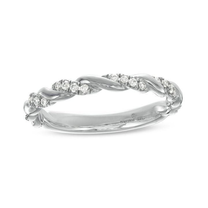 Rope Twist Half Diamond Wedding Band by Adorette In White Gold 14K