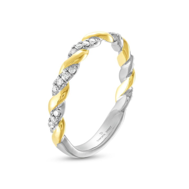 White And Yellow Gold 14K Rope Twist Half Diamond Wedding Band by Diamonds Direct Designs