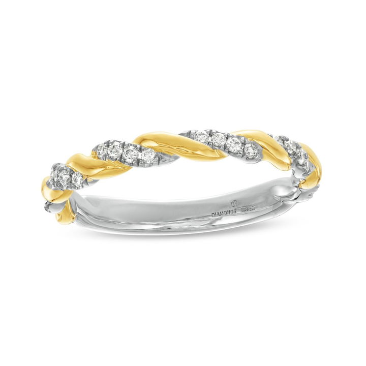 White And Yellow Gold 14K Rope Twist Half Diamond Wedding Band by Diamonds Direct Designs