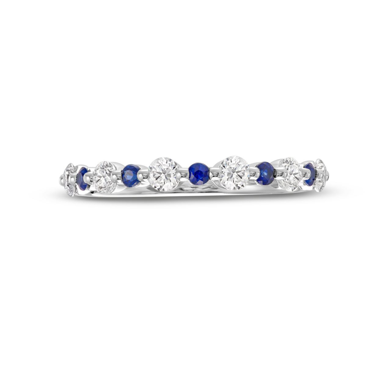 Alternating Diamond and Blue Sapphire Wedding Band