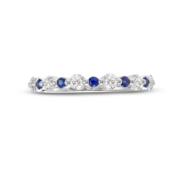 Alternating Diamond and Blue Sapphire Wedding Band In White Gold 14K