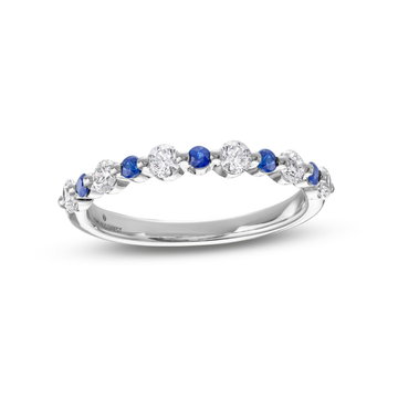 Alternating Diamond and Blue Sapphire Wedding Band In White Gold 14K