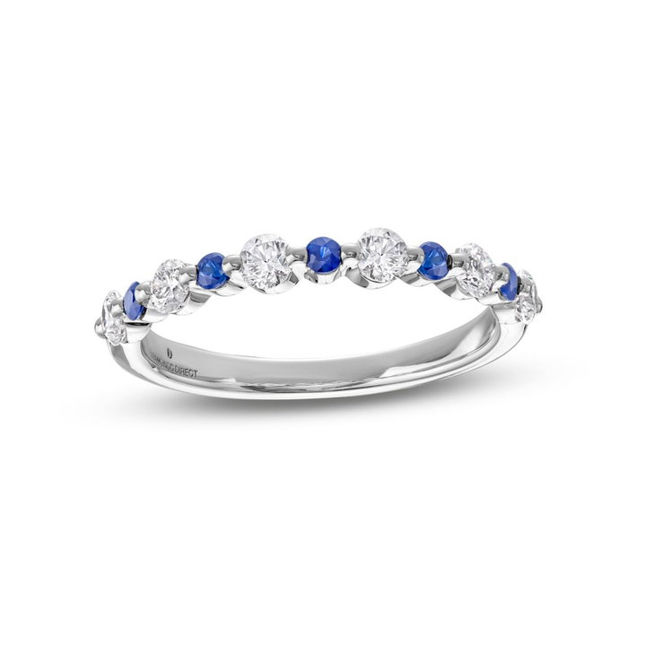 Alternating Diamond and Blue Sapphire Wedding Band In White Gold 14K