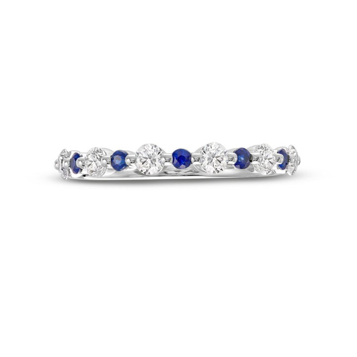 White Gold 14K Alternating Diamond and Blue Sapphire Wedding Band