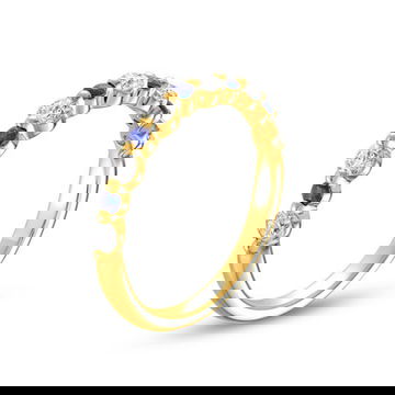 Alternating Diamond and Blue Sapphire Wedding Band