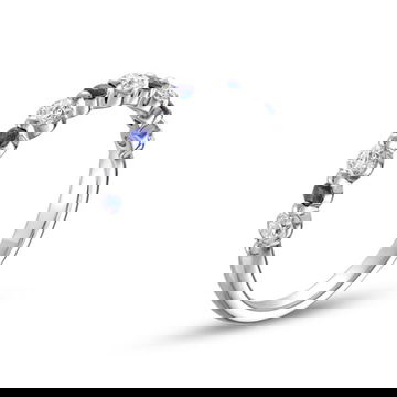 Alternating Diamond and Blue Sapphire Wedding Band