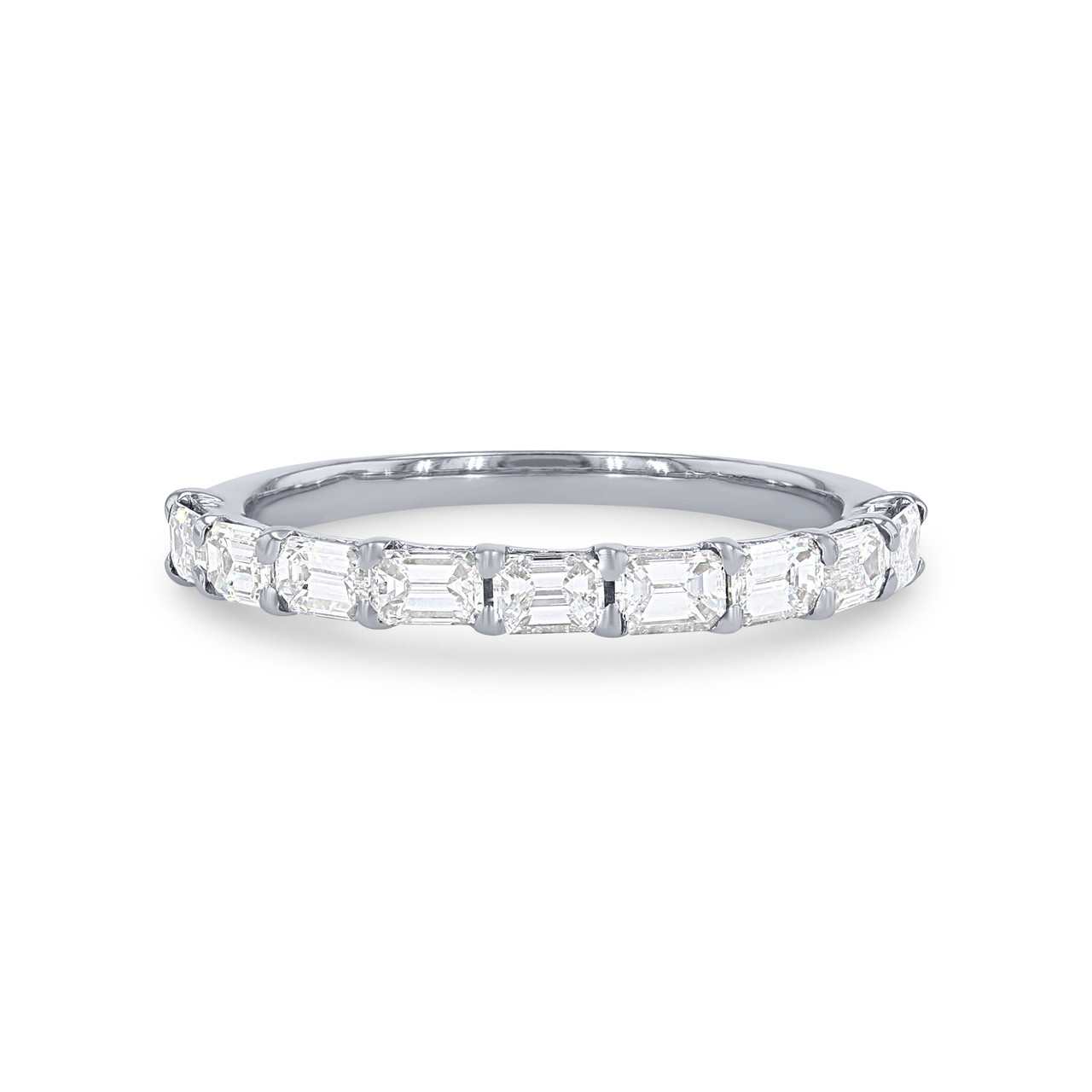 Horizontal Emerald Diamond Wedding Band 0