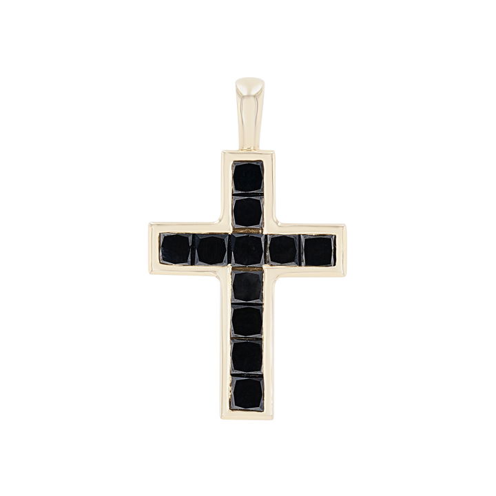Yellow Gold 14K Black Diamond Cross Pendant
