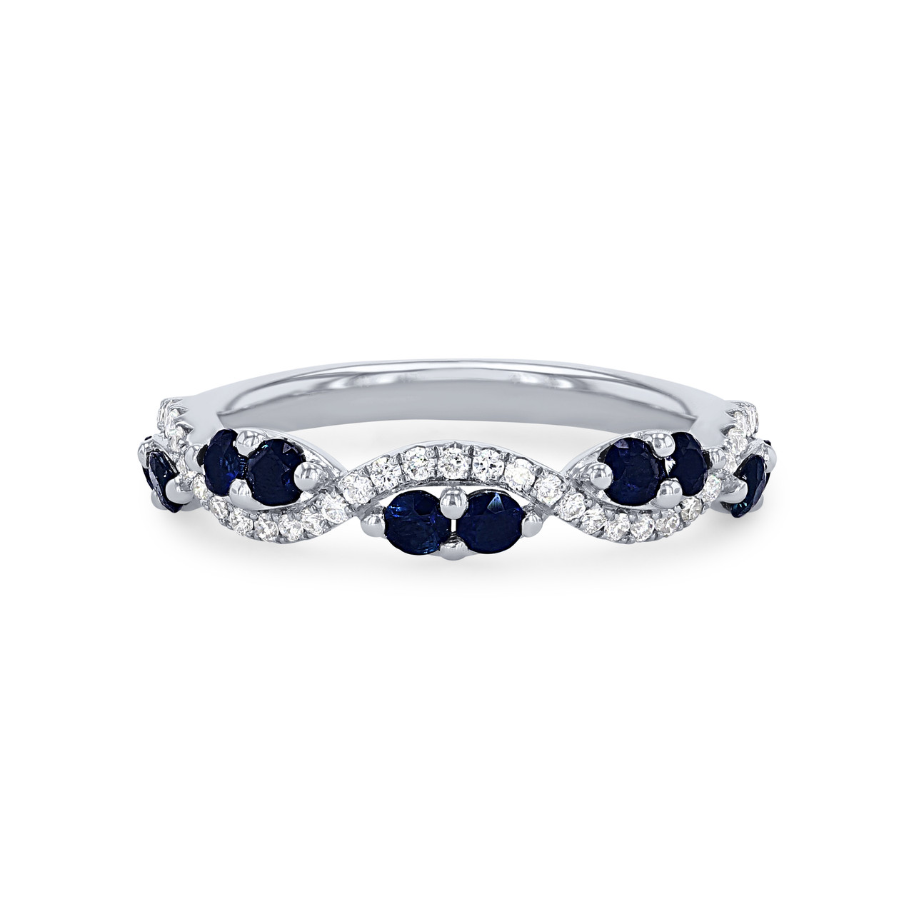 Sapphire and Diamond Twist Wedding Band
