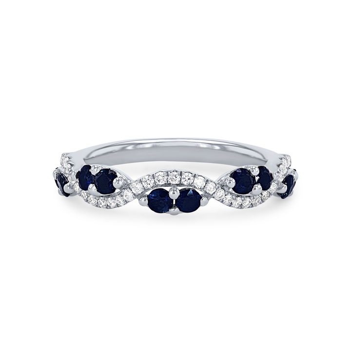 White Gold 14K Sapphire and Diamond Twist Wedding Band