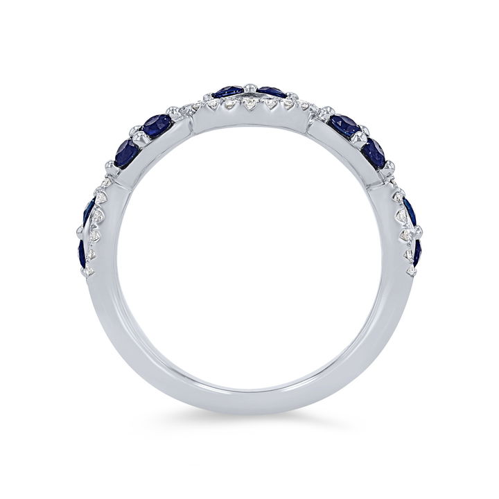 White Gold 14K Sapphire and Diamond Twist Wedding Band