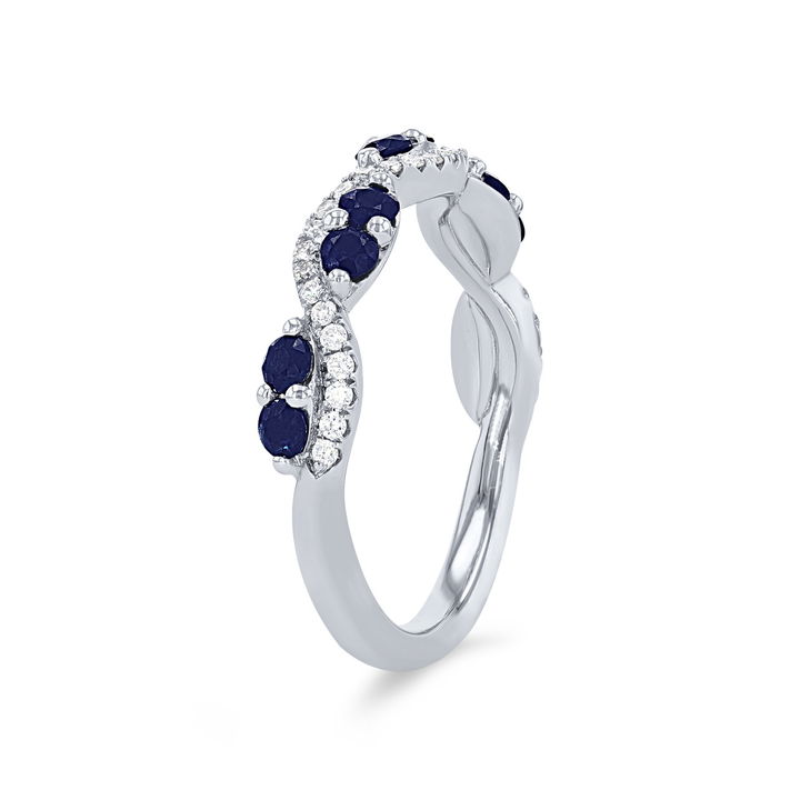White Gold 14K Sapphire and Diamond Twist Wedding Band