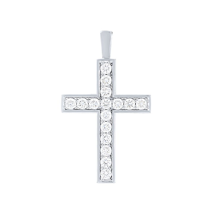 White Gold 14K Channel Diamond Cross Pendant