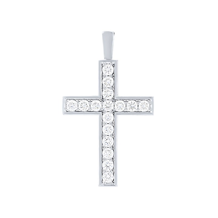 Channel Diamond Cross Pendant In White Gold 14K