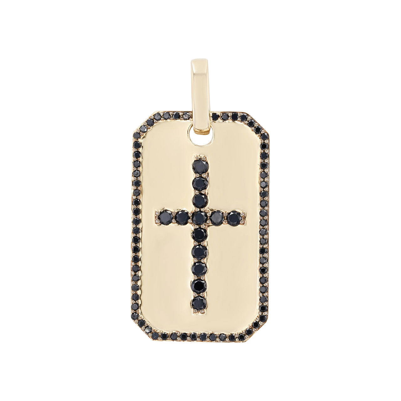 Black Diamond Cross Dog Tag Pendant