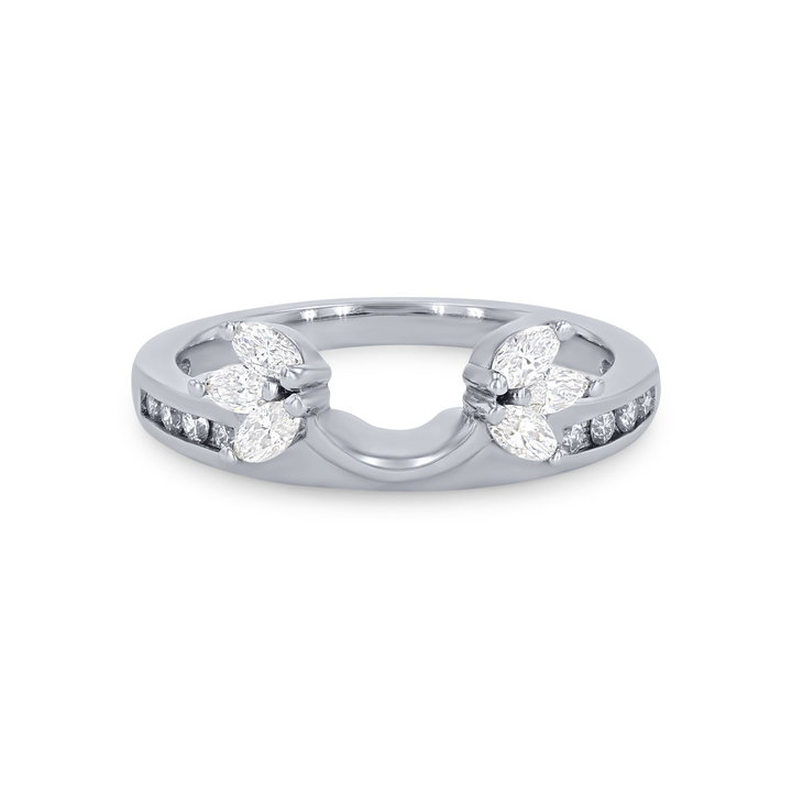 True Romance Floral Marquise and Round Diamond Ring Wrap In White Gold 14K