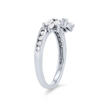 True Romance Floral Marquise and Round Diamond Ring Wrap In White Gold 14K