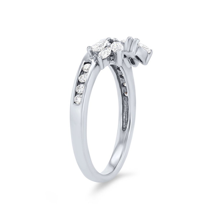 True Romance Floral Marquise and Round Diamond Ring Wrap In White Gold 14K
