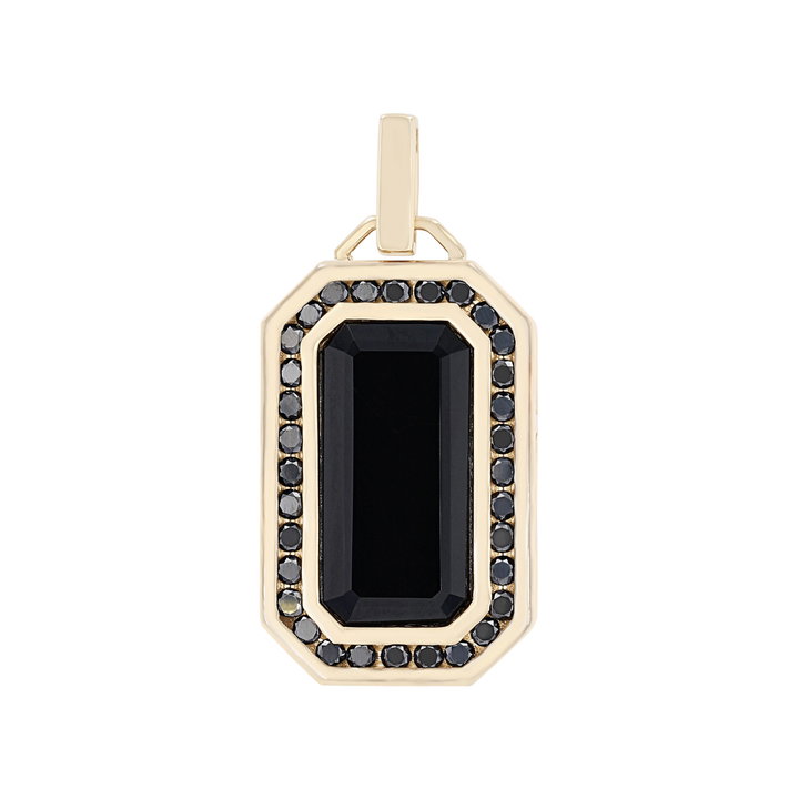 Black Diamond and Onyx Pendant In Solid 14K Yellow Gold