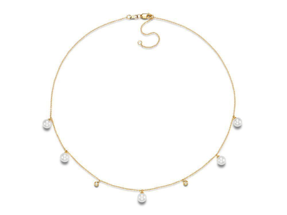 Freshwater Pearl and Diamond Bezel Station Necklace