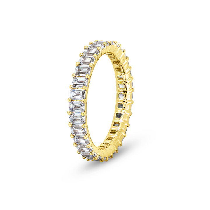 Emerald Diamond Vertical Eternity Wedding Band In Yellow Gold 14K