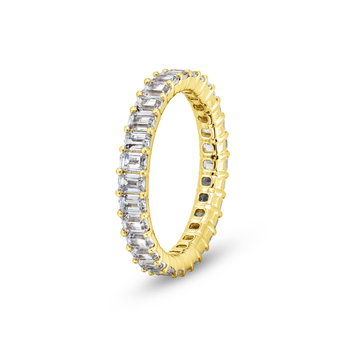 Emerald Diamond Vertical Eternity Wedding Band In Yellow Gold 14K