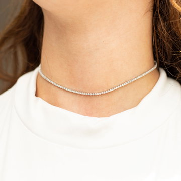 Diamond Tennis Choker Necklace In White Gold 18K