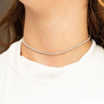 Diamond Tennis Choker Necklace In White Gold 18K