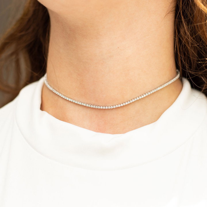 Diamond Tennis Choker Necklace In White Gold 18K